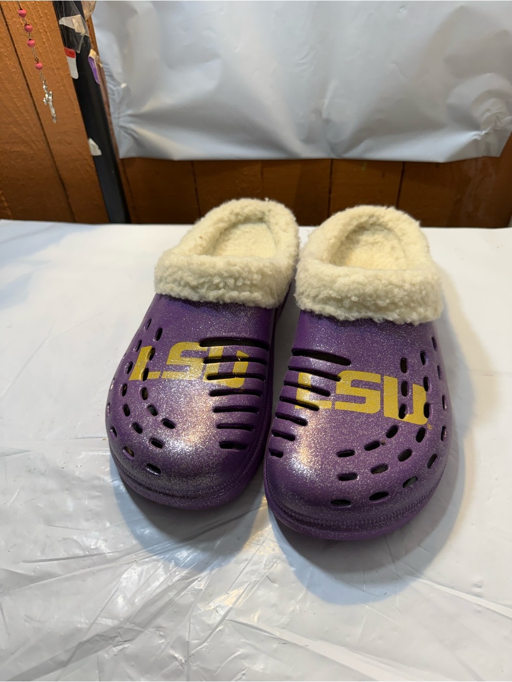 LSU Tigers Women's Sherpa Lined Glitter Clog size 11-12 XL